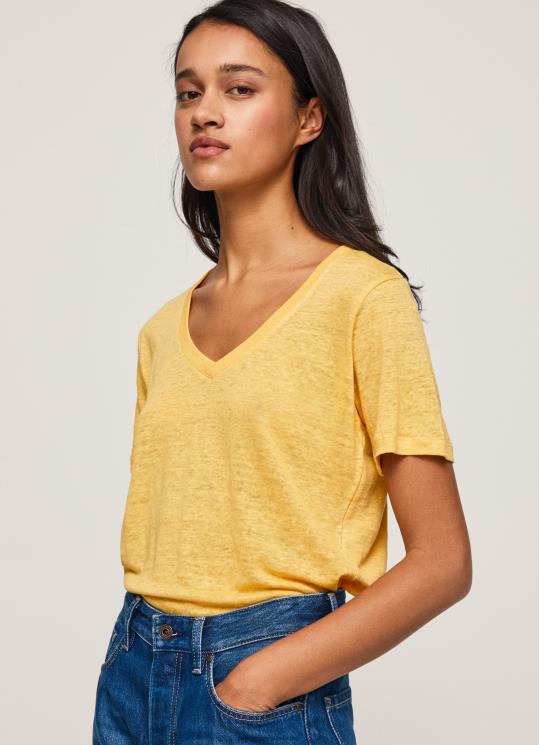 ⁦נשים 4N8XB453 Pepe Jeans זוהר חולצת טי עם צווארון V בפשתן⁩ – תמונה ⁦1⁩