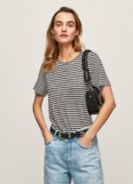 נשים 4N8XB459 Pepe Jeans שָׁחוֹר חולצת טריקו בהדפס פסים