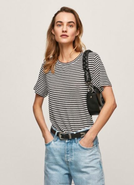 נשים 4N8XB459 Pepe Jeans שָׁחוֹר חולצת טריקו בהדפס פסים