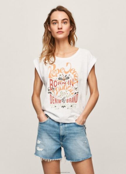 נשים 4N8XB463 Pepe Jeans לבן חולצה בהדפס לוגו