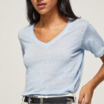 נשים 4N8XB466 Pepe Jeans מִפרָץ חולצת טי עם צווארון V בפשתן