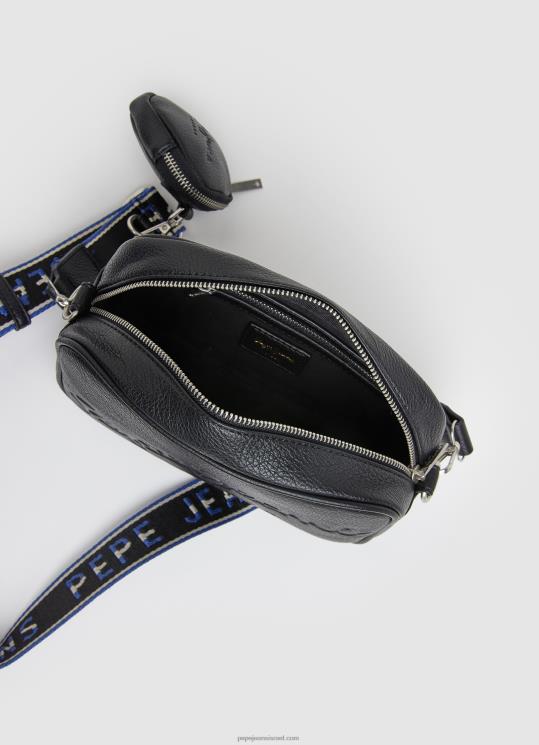 ⁦נשים 4N8XB713 Pepe Jeans שָׁחוֹר תיק crossbody מקסי עם לוגו מובלט⁩ – תמונה ⁦3⁩