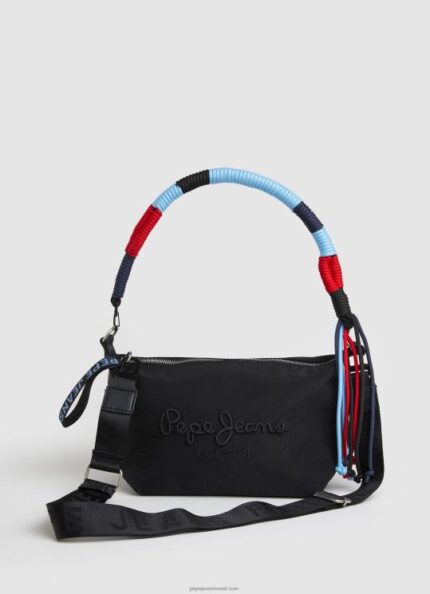 נשים 4N8XB734 Pepe Jeans שָׁחוֹר תיק כתף עם ידית ניתנת להסרה